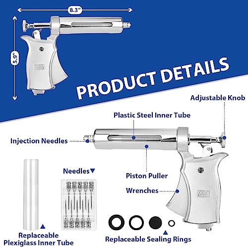 50ML Continuous Livestock Syringe, Adjustable Syringe For Horses, Sheep, Cattle, Pigs, Etc., Farm And Breeding Equipment, Large Capacity, Semi-Automatic, With 10 Stainless Steel Needles