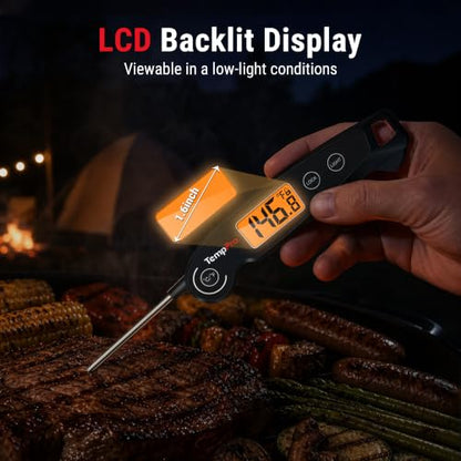 TempPro TempSwift 1 SEC Instant Read Meat Thermometer for Cooking | 100% Waterproof Digital Food Thermometer with Large Backlit LCD, Kitchen Thermometer for Grilling, Smoking & Candy Making - color: Black