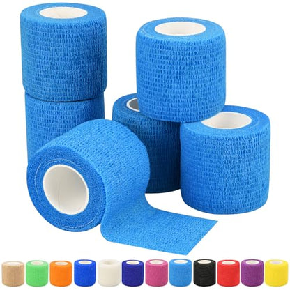 6pcs 2in Self Adhesive Bandage Wraps, 12 Colors, 5 Yard Wraps for Sports - color: 6pcs Light Blue