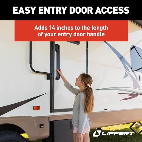 Lippert LatchXtend™ Easy Open RV Door Handle Extension for Entry Doors with a Standard Paddle Latch, Extends Reach by 14", Easy Retrofit Installation, Perfect for Kids and Seniors - 2022301969 | Fits right-handed entry doors with standard paddle latch, cu