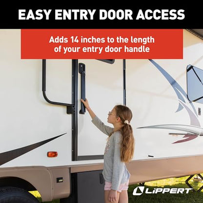 Lippert LatchXtend™ Easy Open RV Door Handle Extension for Entry Doors with a Standard Paddle Latch, Extends Reach by 14", Easy Retrofit Installation, Perfect for Kids and Seniors - 2022301969 | Fits right-handed entry doors with standard paddle latch, cu