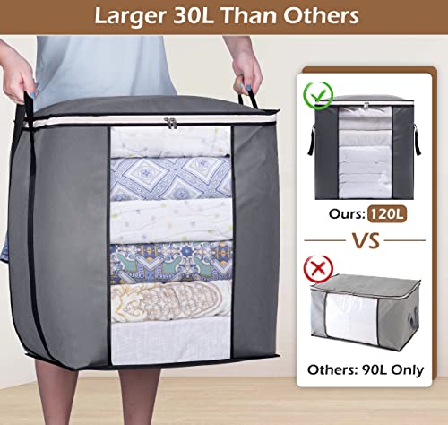 SLEEPING LAMB 120L Oversized Blanket Storage Bags Sturdy Fabric Clothes Storage Containers for King Comforter Bedding Pillow Sheet, Grey, 3 Packs - size: 20"L x 16"W x 22.3"H