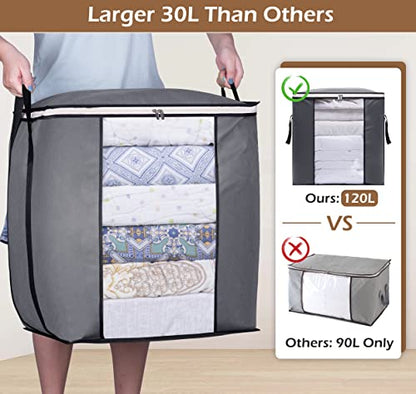 SLEEPING LAMB 120L Oversized Blanket Storage Bags Sturdy Fabric Clothes Storage Containers for King Comforter Bedding Pillow Sheet, Grey, 3 Packs - size: 20"L x 16"W x 22.3"H