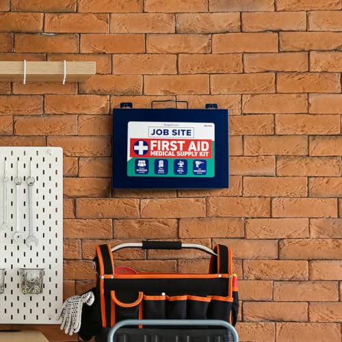 First Aid Kit for Job Site, Contruction & Contractor, Metal Case, 200 Piece | OSHA Compliant, Heavy Duty, Wall Mount & Portable