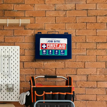 First Aid Kit for Job Site, Contruction & Contractor, Metal Case, 200 Piece | OSHA Compliant, Heavy Duty, Wall Mount & Portable
