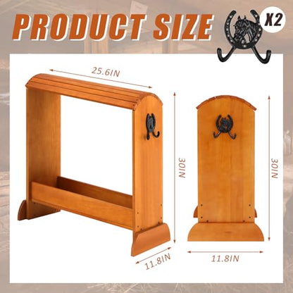 Pine Wood Saddle Rack 30" x 25.6" x 12" Horse Saddle Rack Stand for Western Saddles and Horse Tack Organizers Heavy Duty Tack Storage Accessories with 2 Hooks(Regular,Walnut)
