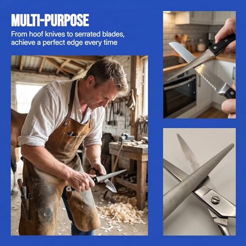 Hoof Knife Sharpener,10-Inch Professional Farrier Honing Rod, Ergonomic Solid Wood Handle Sharpener for Hoof Knives and Farm Blades