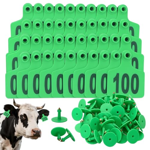 Cattle Ear Tags 301-400 Numbered Large Plastic Livestock Ear Tag,Green - color: Green, size: 301-400