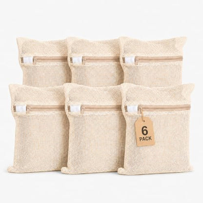 Mesh Laundry Bags for Delicates 6-Pack – 11.81 x 15.74 inch Large & Sturdy Organic Pure Cotton Breathable Zippered Delicate Wash Bags for Washing Machine, Lingerie, Bra, Clothes, Large Capacity - size: M-6PCS