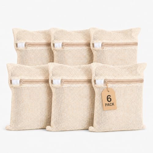 Mesh Laundry Bags for Delicates 6-Pack – 11.81 x 15.74 inch Large & Sturdy Organic Pure Cotton Breathable Zippered Delicate Wash Bags for Washing Machine, Lingerie, Bra, Clothes, Large Capacity - size: M-6PCS