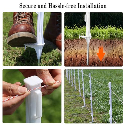 25 Pack 48'' Plastic Step-in Electric Fence Posts,Temporary Fence Stakes - color: White, size: 25 Pack