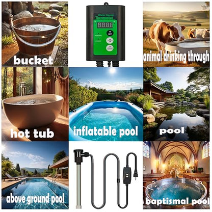 1800W Titanium Immersion Water Heater of Above Ground Pool & Baptismal Pool – Portable Fully Submersible Electric Heater with Temp Control & GFCI to Inflatable Pool, Hot Tub, Bucket, Spa &Bathtub etc