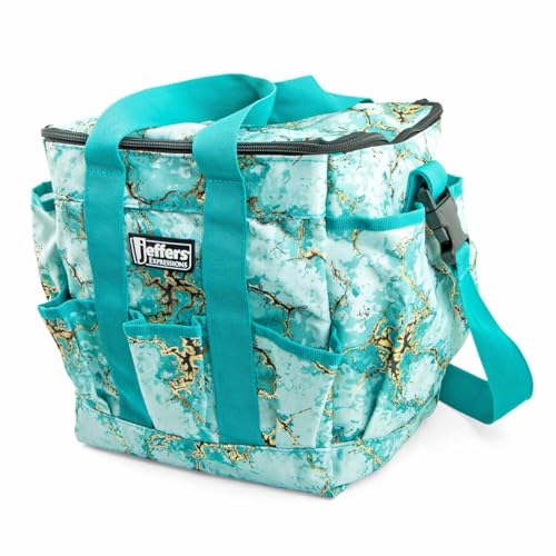 Jeffers Expression Deluxe Horse Grooming Bag – Large Zip Top Equestrian Tote w/Multiple Pockets, Handles & Adjustable Shoulder Strap, Padded Feet, Barn Essentials 11.5"x10.5"x8.5" - Bisbee Blue - color: Bisbee Blue