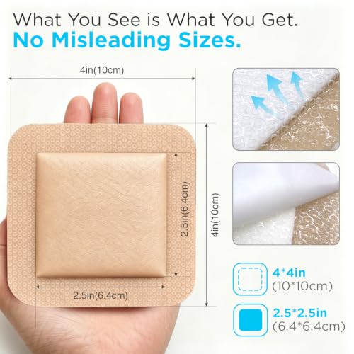 OK TAPE Silicone Foam Dressing with Border, 4 x 4 Inch, 20 Pack | Bed Sores Pressure Ulcer Care, Absorbent Pad, Gentle Adhesive, Water-Resistant - size: 4" x 4" – 20 Count
