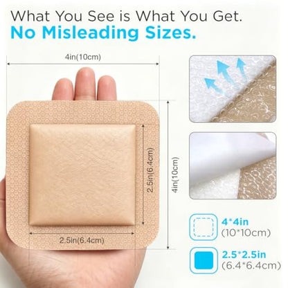 OK TAPE Silicone Foam Dressing with Border, 4 x 4 Inch, 20 Pack | Bed Sores Pressure Ulcer Care, Absorbent Pad, Gentle Adhesive, Water-Resistant - size: 4" x 4" – 20 Count