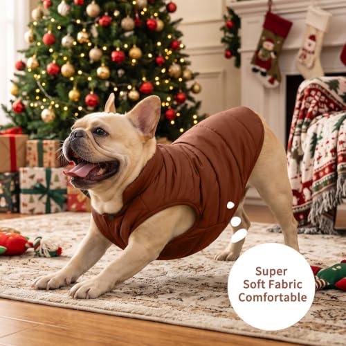 JoyDaog Fleece Lined Dog Jacket for Medium Dogs,Winter Dog Coat,Brown L - color: Brown, size: Large
