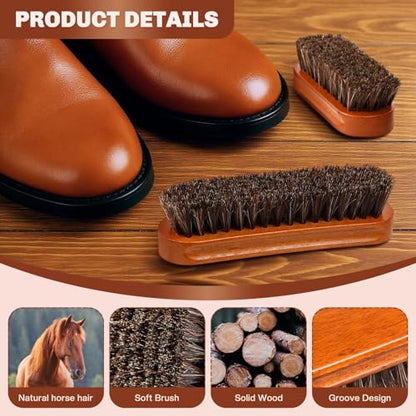 2 Pcs Horsehair Shine Shoes Brush Kit Polish Dauber Applicators Cleaning Leather Shoes Boots Care Brushes Suede Cleaner Brush(Brown Concaved Brush) - style: Brown Concaved Brush