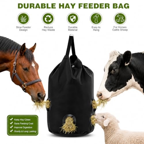 Heavy Duty Horse Hay Feeder Bag Slow Feed Hay Bag with Hanging Strap