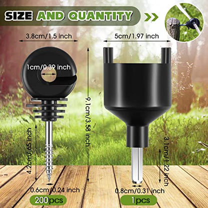 Sweetude 200 Pcs Electric Fence Insulator with 1 Pcs Insulator Socket Tool Screw in Ring Post Wood Post Electric Fence Ring with Socket Tool for Animal(Black) - color: Black