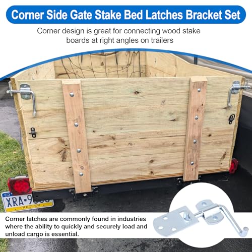Stake Bed Latches Bracket Set, 2 Pack | Straight Side Gate Latch, For Utility Trailers, Stake Gates, Carports, Wooden Safety Racks, Trucks and Trailers, Heavy Duty