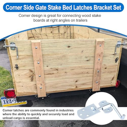 Stake Bed Latches Bracket Set, 2 Pack | Straight Side Gate Latch, For Utility Trailers, Stake Gates, Carports, Wooden Safety Racks, Trucks and Trailers, Heavy Duty