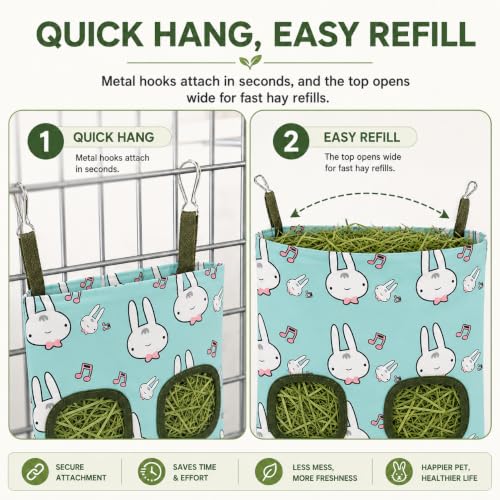 Rabbit Hay Feeder, Guinea Pig Hay Holder & Bunny Hay Feeder – Durable Hanging Hay Bag for Rabbits Chinchillas Guinea Pigs Bunnies – Chew-Resistant Hay Holder for Small Animals (Rabbit) - color: Rabbit