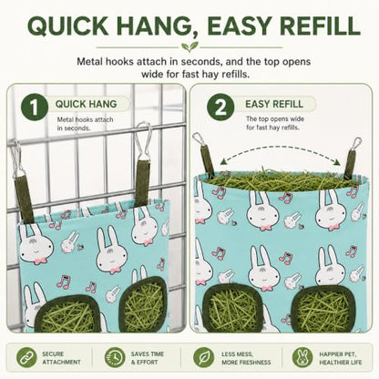 Rabbit Hay Feeder, Guinea Pig Hay Holder & Bunny Hay Feeder – Durable Hanging Hay Bag for Rabbits Chinchillas Guinea Pigs Bunnies – Chew-Resistant Hay Holder for Small Animals (Rabbit) - color: Rabbit