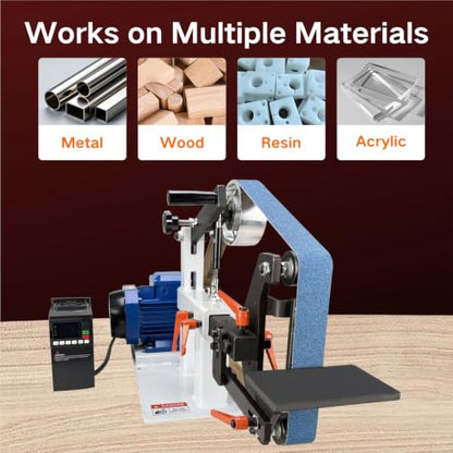 Belt Grinder Sander, 1500W 2HP Polishing Grinding Machine, 72x2 Inch Belts,Variable Speed Belt Polisher with VFD, 3 Grit Options, Arc/Circular/Flat Grinding, Industrial Metal Working Machine