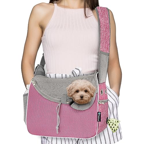 PetAmi Dog Sling Carrier for Small Dogs, Hands Free Crossbody Carrier, Pink - color: Pink