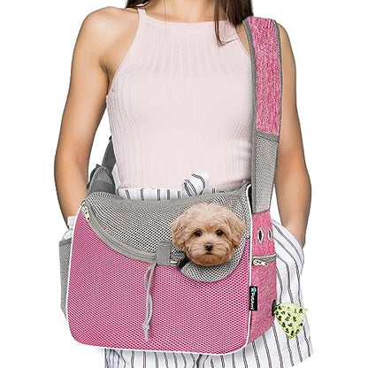 PetAmi Dog Sling Carrier for Small Dogs, Hands Free Crossbody Carrier, Pink - color: Pink