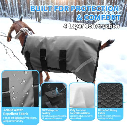 Goat Coat, Winter Livestock Blanket for Goats, Sheep, Calves, Dogs, Mini Pigs & Donkeys with Reflective Strip, Adjustable Farm Animal Coat, 1200D Waterproof 150g 28.68" Back (Gray, Medium) - color: Gray, size: Medium