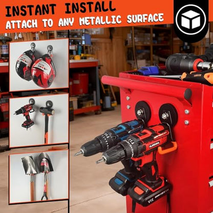 ULIBERMAGNET New Upgraded Heavy Duty Magnetic Garage Hooks,10 Pack Strong Large Magnet Hooks for Power Drill,Garden Tools,Hose,Pegboard,Garage, Workshop,Magnetic Storage Hook for Hanging(Orange) - style: V1 Pro 2.59" Strong Medium L Orange 10PC