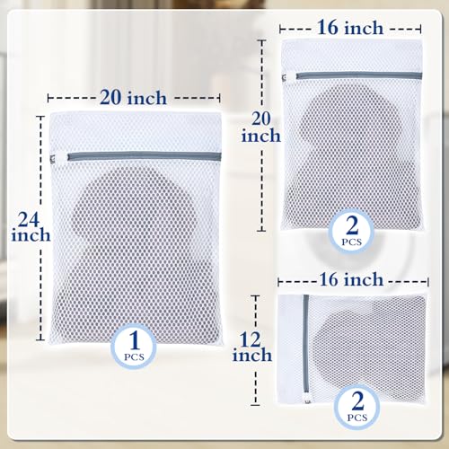 Heavy-Duty Honeycomb Mesh Laundry Bags, 5-Pack (2x 12×16", 2x 16×20", 1x 20×24") | Delicates Wash Bags for Lingerie & Baby Clothes - size: M2L2XL1