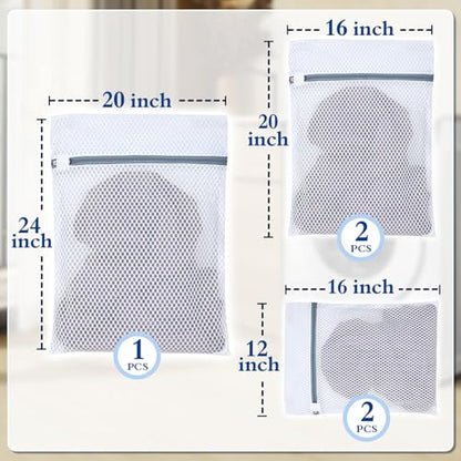 Heavy-Duty Honeycomb Mesh Laundry Bags, 5-Pack (2x 12×16", 2x 16×20", 1x 20×24") | Delicates Wash Bags for Lingerie & Baby Clothes - size: M2L2XL1