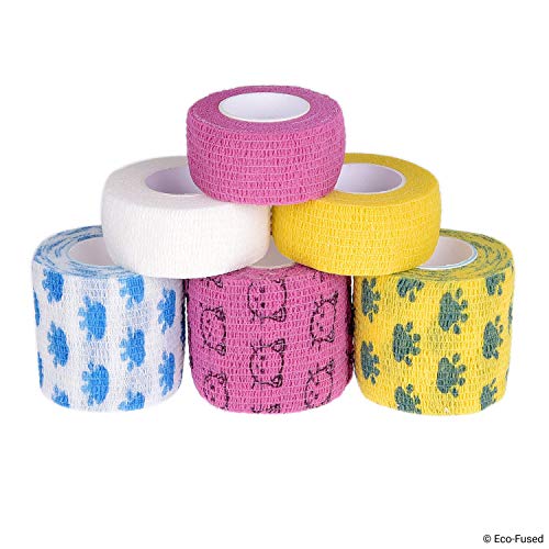 Eco-Fused Self Adhering Bandage - Injury Wrap Tape for Cats - Pack of 6 - Supports Muscles and Joints - Does not Stick to Hair - Elastic, Water Repellent, Breathable - Relieves Stress - color: For Cats - 6 Pack