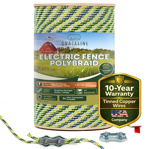 Electric Fence Polybraid 1/4" Rope 1000Ft - 6 Tinned Copper Strands - size: 1000 ft