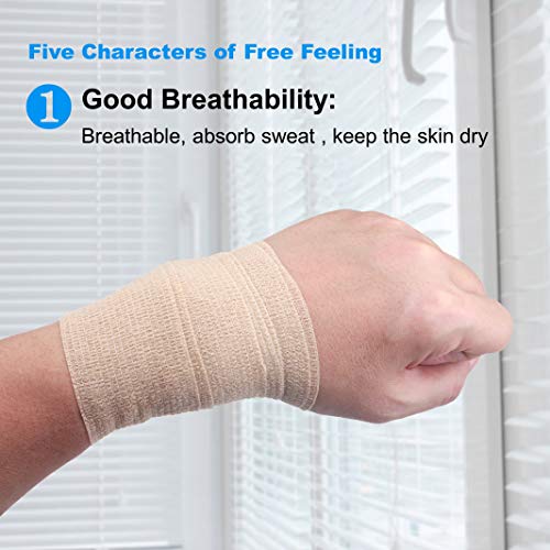 self Adhesive Bandage wrap,Cohesive Bandage,Medical Tape,Vet Wrap, Athletic Elastic Stretch Band, self Adhesive, Flexible, Breathable & idea for Sport Injury & Wound/Finger/Wrist (Pets Too) 2“x15ft
