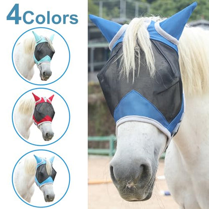 Horse Fly Mask with Ears, Breathable Fine Mesh Royal Blue Full - color: Royal Blue, size: Full