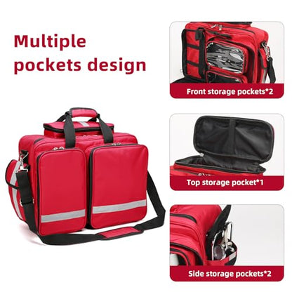 Medical Bag Empty First Aid Bag,Emergency Bag for Nurses,Home Health Care, EMT(Bag Only) - color: Red