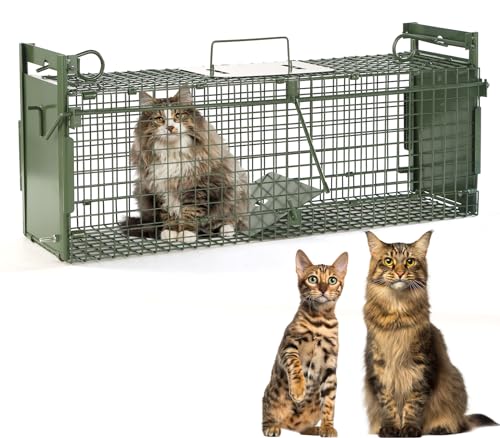 Timaze 40" Large Double-Door Live Animal Traps Cage | Foldable Animal Trap with Pedal Triggers,suitable for stray cats, raccoons, rabbits weighing up to 17.6 pounds