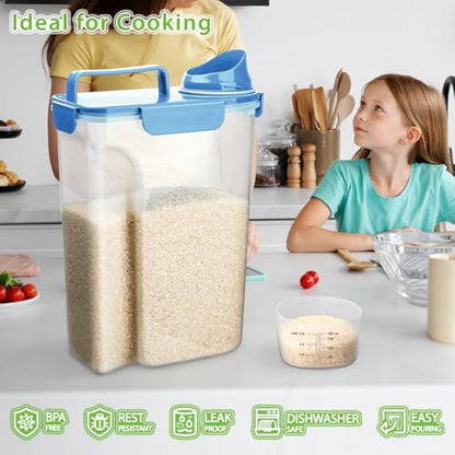 Viretec Rice Storage Container, 5 to 10lb Dry Food Airtight Dispenser, Pet Dog Cat Food Canister, BPA Free Clear Plastic Kitchen and Pantry Organization Bin for Oatmeal, Grain, Cereal, Pasta, Flour - color: 6L/Blue