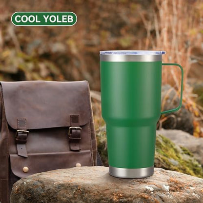 30 oz Stainless Steel Tumblers Bulk with Handle and Lid, 4 Pack - color: Dark Green
