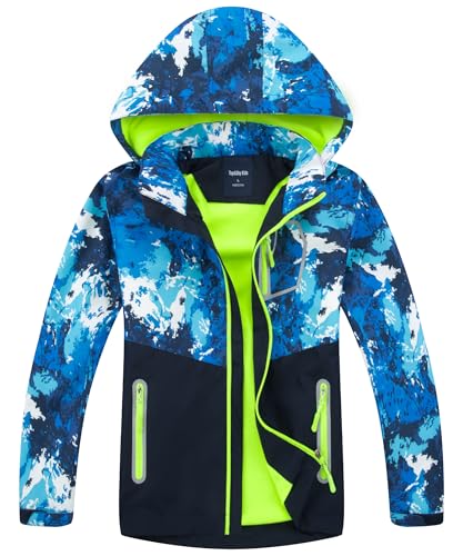 M2C Boys Girls Hooded Color Block Waterproof Fleece Lined Windbreaker Jacket - color: Camouflage Blue, size: 6-7 Years
