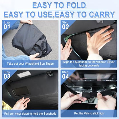 SINGARO 300T Universal Car Windshield Sun Shade, Foldable Reflective for Windshield & Window Shades with Overlapping Design, Car Interior Accessories (55.9" L x 37.4" W) - size: Tesla Model 3