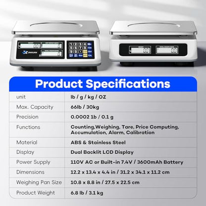 Counting Scale (66lb/30kg, 0.1g), lb/oz/g/kg Industrial Parts Scale with Dual LCD Display, Digital Inventory Scale for Small Parts Coins Pieces Tickets, Precision Gram Scale with Alarm Mode - style: 30kg x 0.1g with 3 Displays