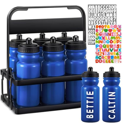Suclain Squeeze Water Bottles with Carrier, 7 Pcs, Dark Blue - color: Dark Blue