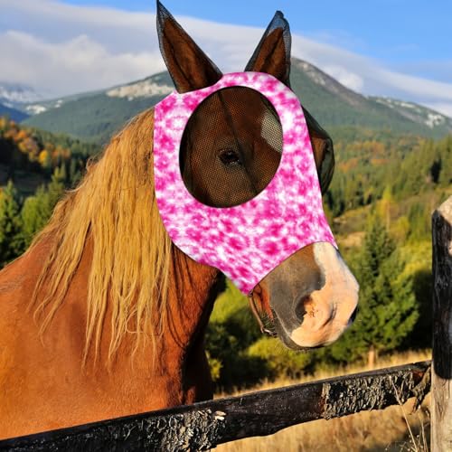 Frienda 4 Pcs Horse Fly Mask with Ears Mesh Comfort, Tie-dye, Large - size: Large