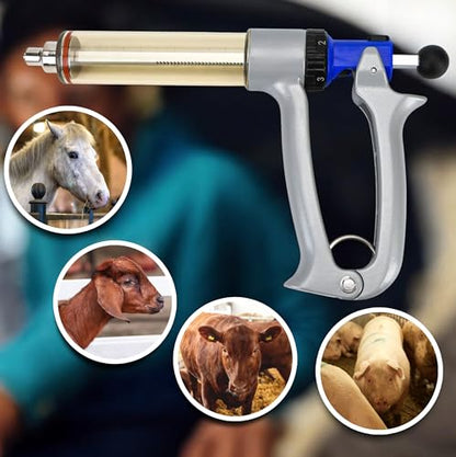 50ML Semi Adjustable Continuous Repeating Syringe Auto Injector – Livestock Pump Automatic Injectors for Syringes – Cattle, Cow, Goat, Sheep, Pig Veterinary Tool