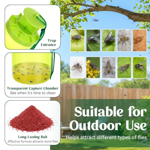 3 Pack Fly Traps with 3 Bait Refills Large Capacity Fly Hunter