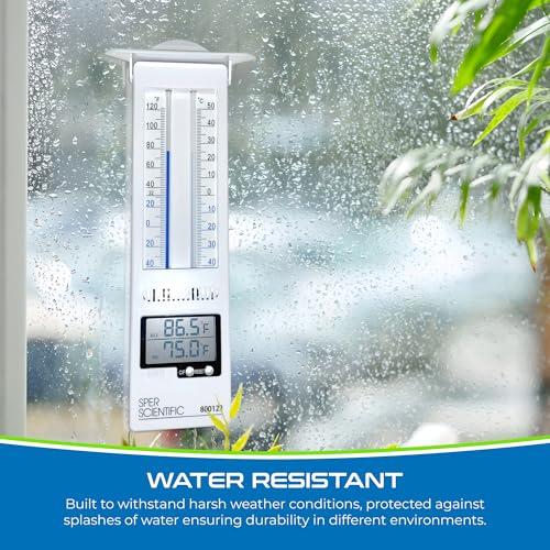 Sper Scientific Analog & Digital Min/Max Thermometer 800122 - Accurate Temperature Tracking, Weather-Resistant Design, Dual Display for Indoor & Outdoor Use, Ideal for Greenhouses, Labs & More - 2 pc - size: 2 Pack